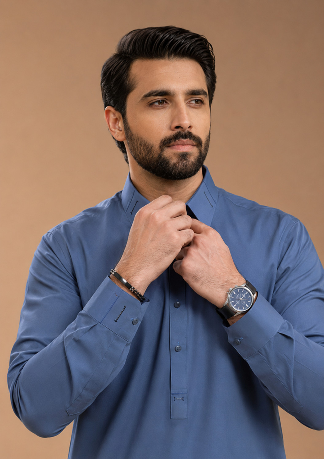 Men Slate Blue Traditional Pakistani Shalwar Kameez Traditional Suit Set Gift