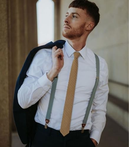Skinny Ties for Men,Cotton Linen Neck Tie for Daily Brown Striped Tie