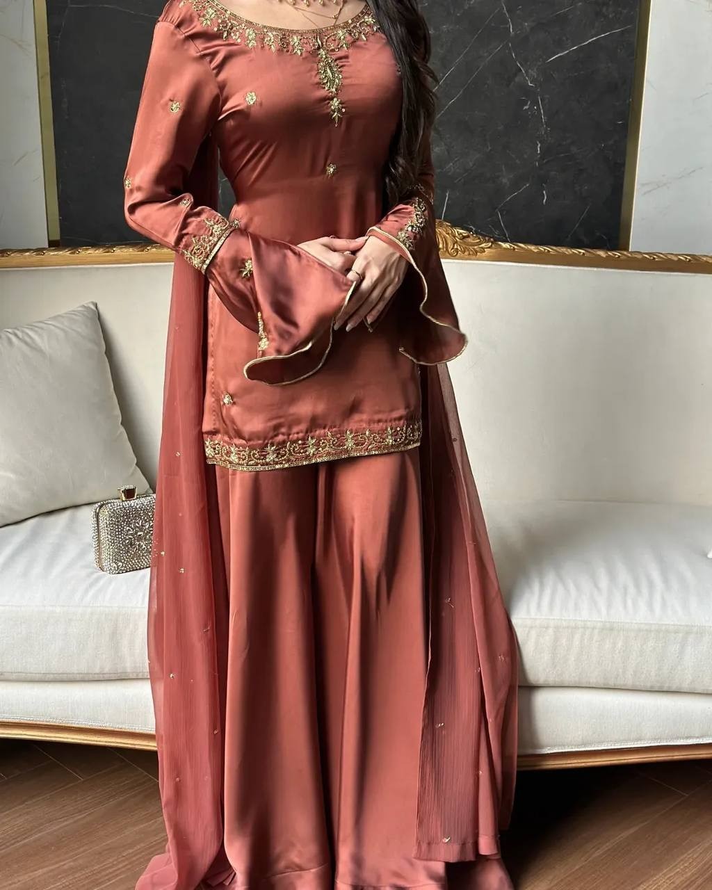 New Collection Crepe Silk Kurta Palazzo With Dupatta For Women & Girls