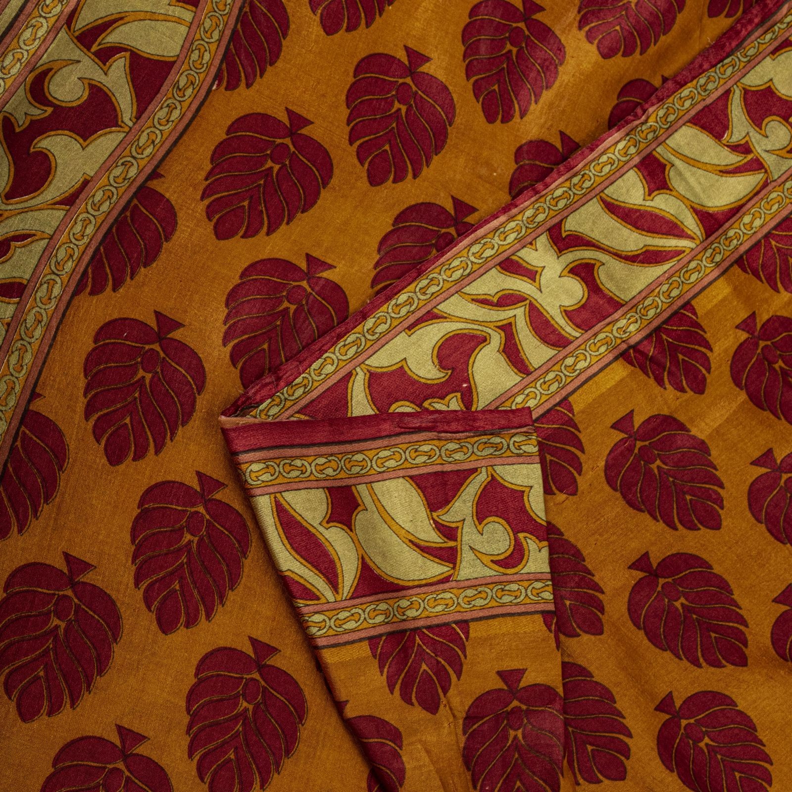 Sanskriti Vintage Saree Yellow Soft Pure Silk Block Printed Sari 5.5+Yd Fabric