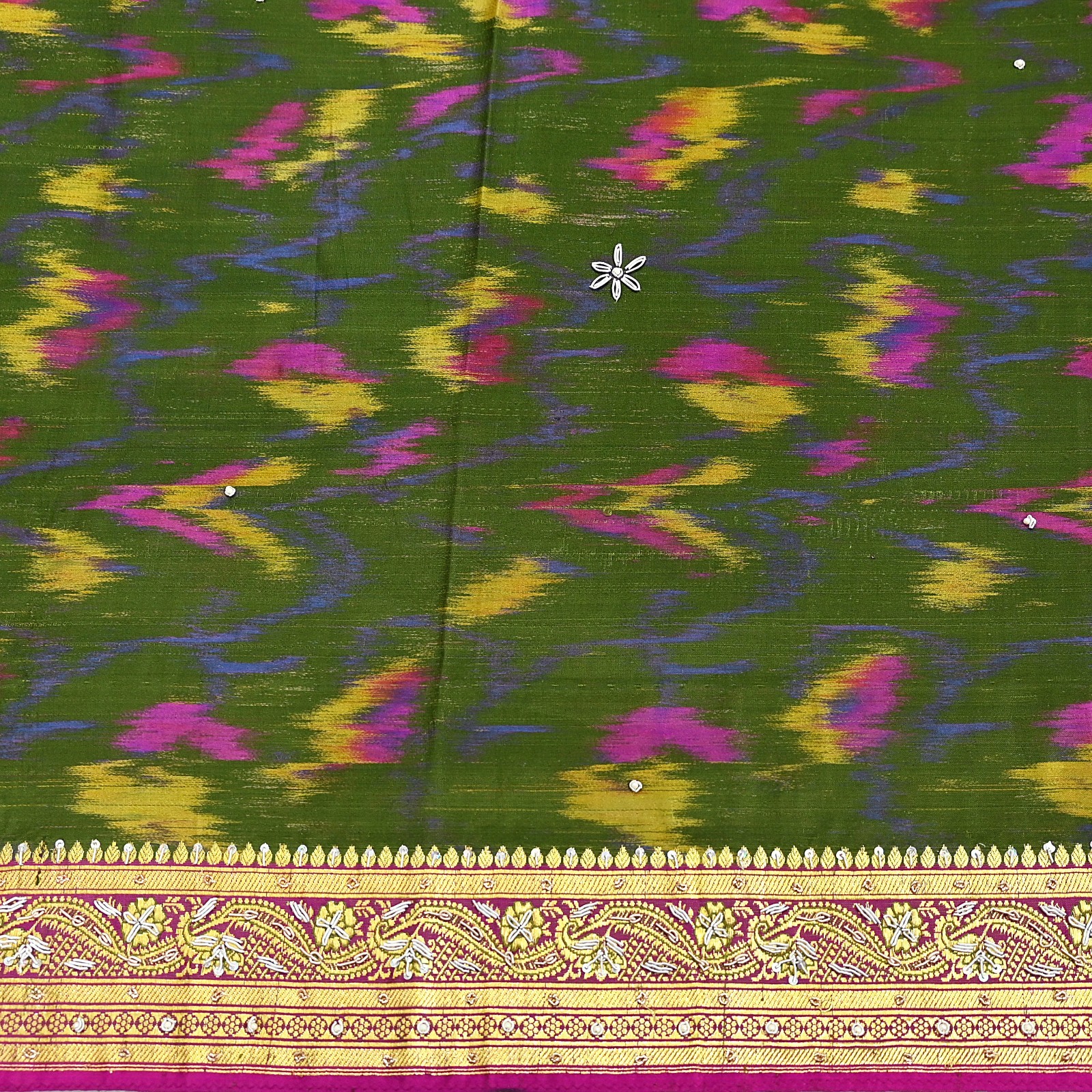 Vintage Multi Heavy Sari Pure Satin Silk Woven Banarasi Tanchoi Embroidered 5yd