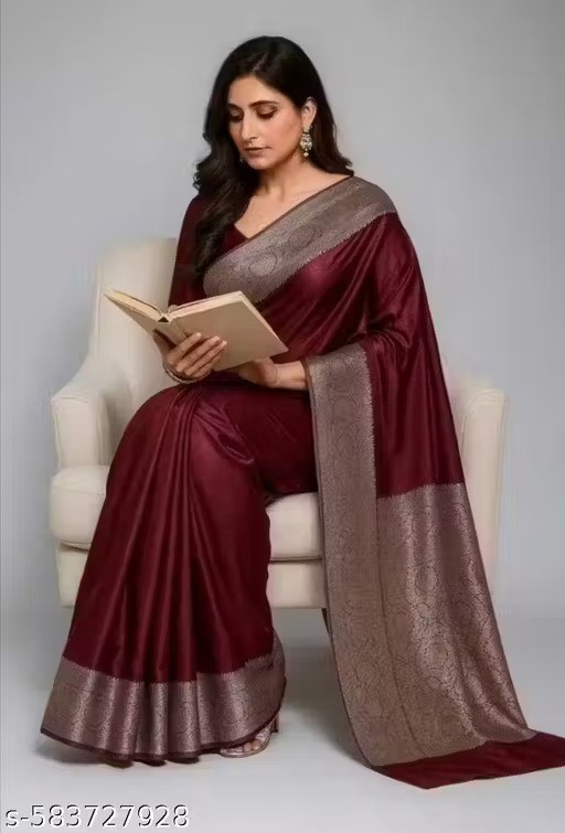 Indian Women’s Banarsi Silk Saree With Unstitched Blouse Festive Party Wear Sari