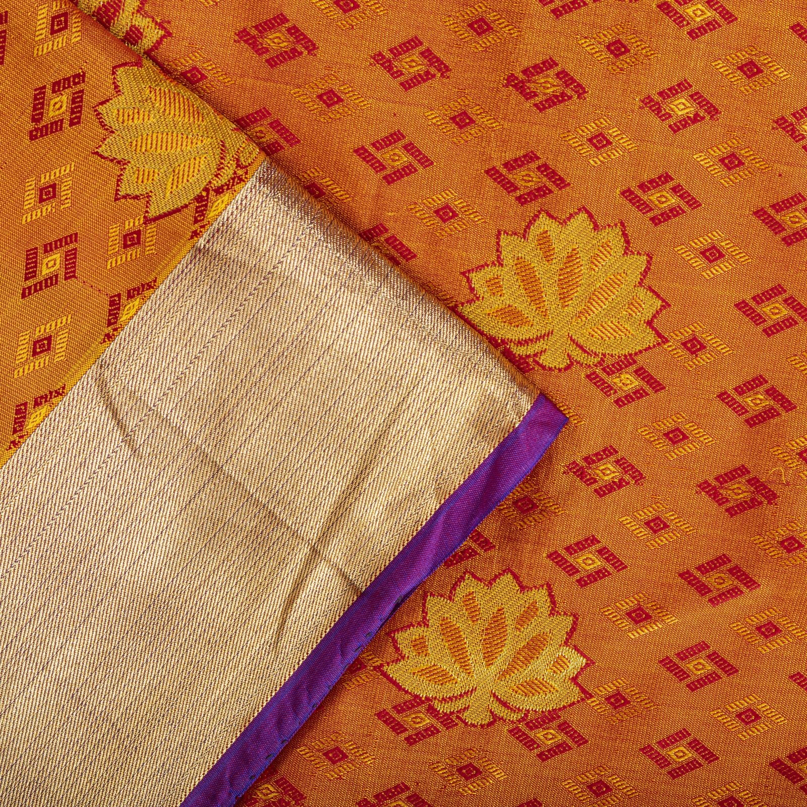 Sanskriti Vintage Saree Orange Art Silk Kanchipuram Brocade Zari Hand Woven Sari