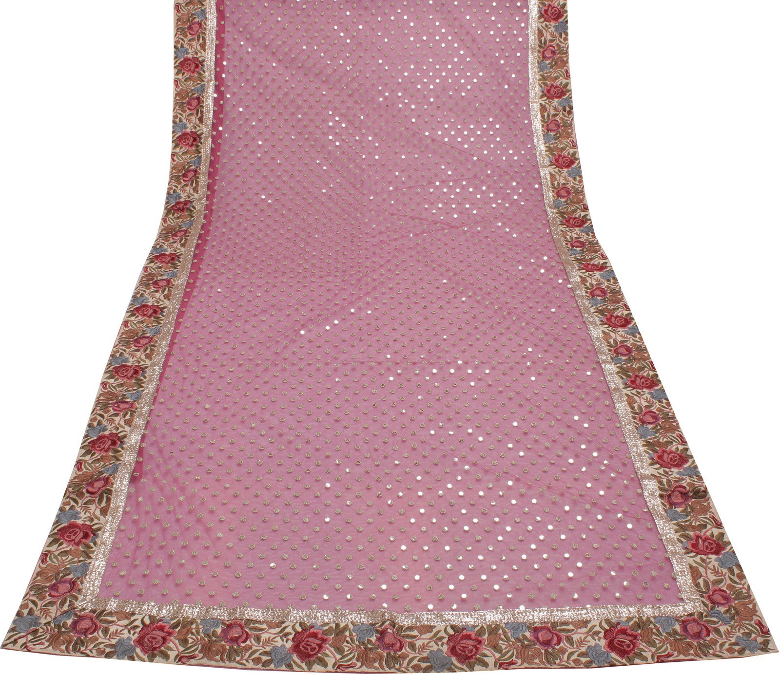 Sushila Vintage Net Mesh Saree Sequins With Embroidered Border Sari Craft Fabric