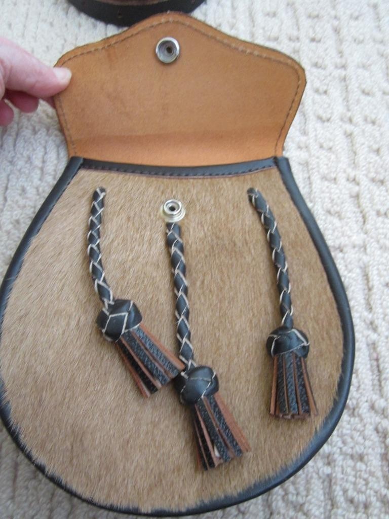 Unused L&M OUTFITTERS Brown Leather/Calf Hair Sporran Bag w/Waist Strap/Belt