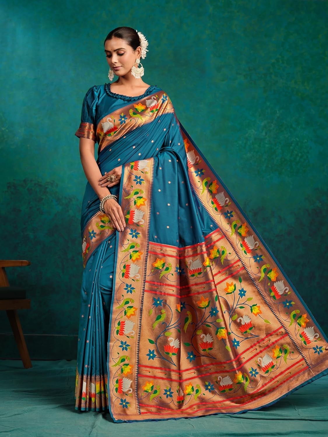 Women’s Pure Silk Paithani Woven Saree With Blouse Piece