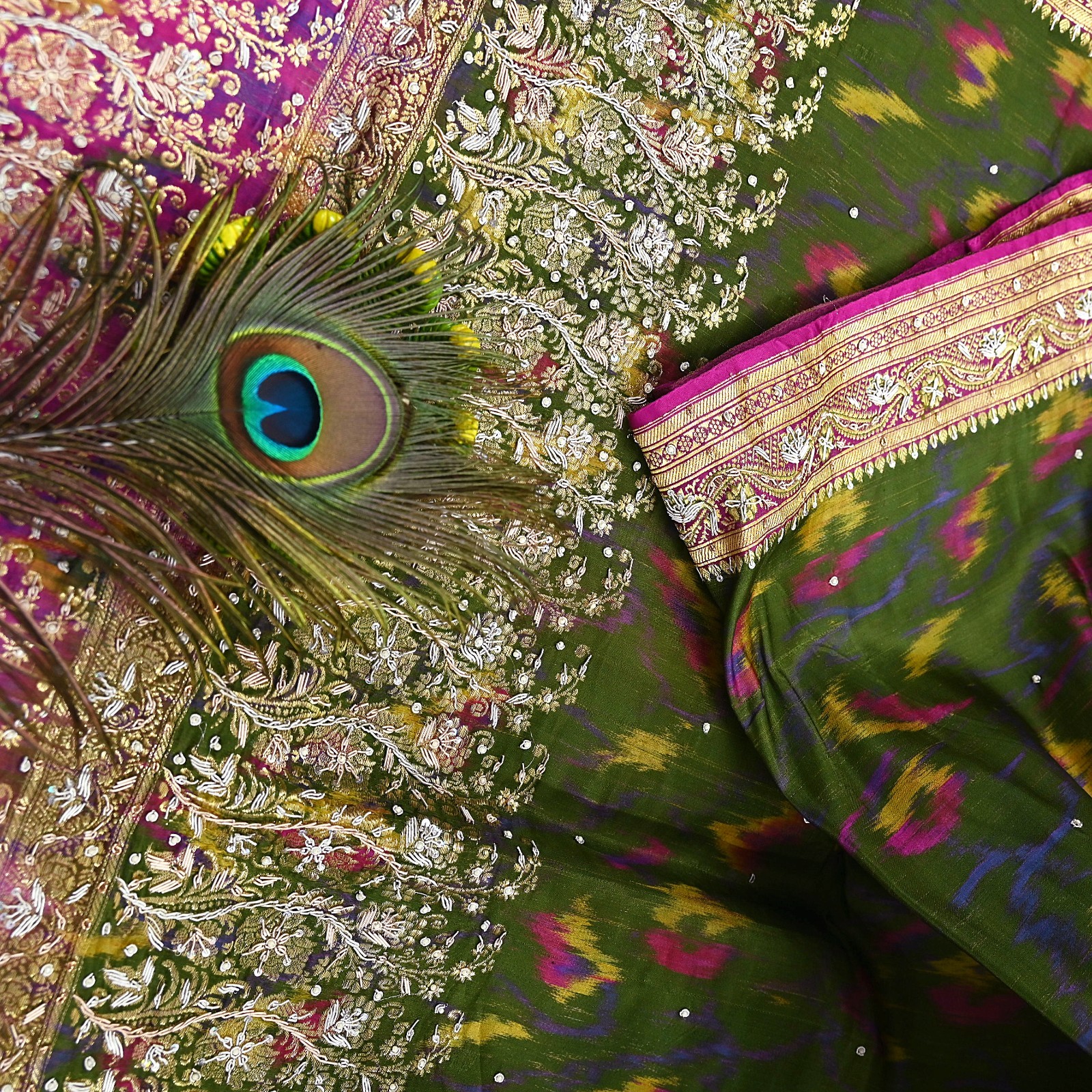 Vintage Multi Heavy Sari Pure Satin Silk Woven Banarasi Tanchoi Embroidered 5yd