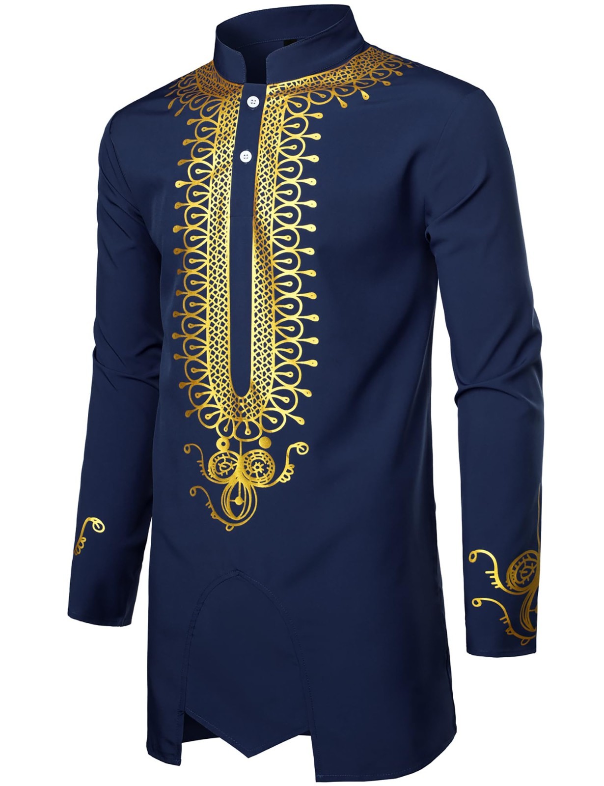 Men’s Traditional African Dashiki Long Sleeve Shirt, Shiny Pattern, Dazzling Des