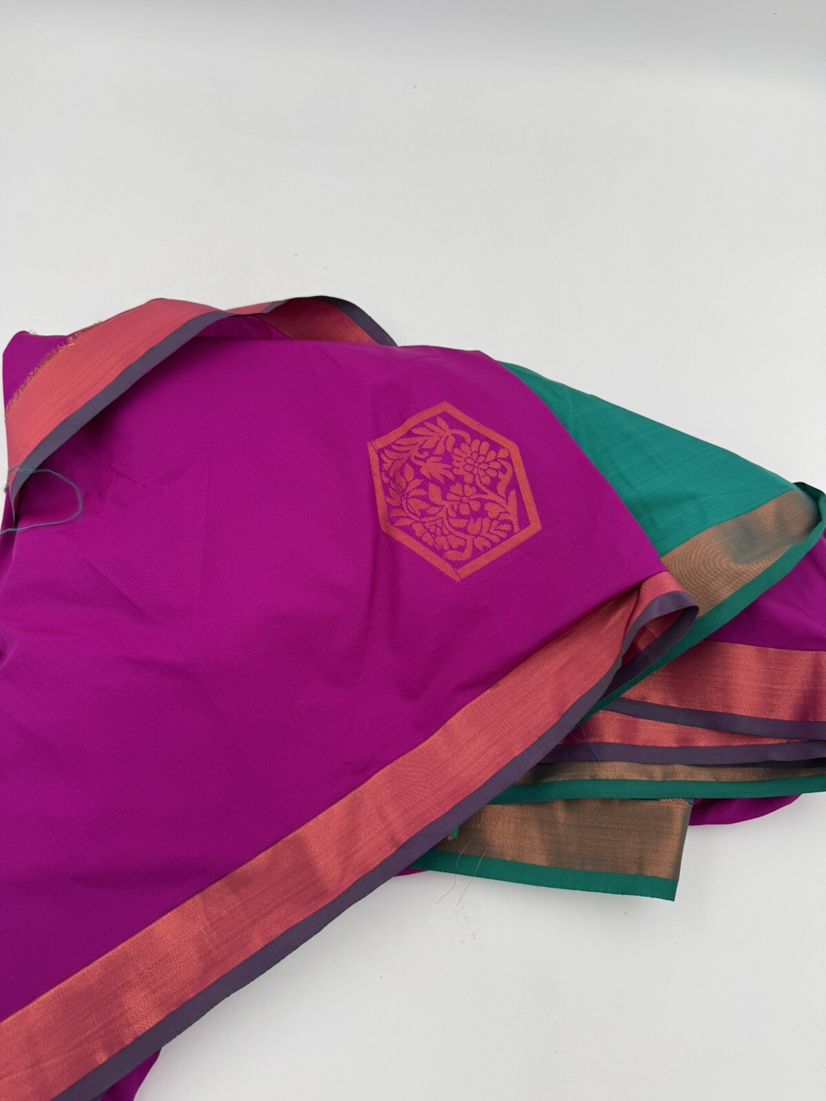 Saree Craft Material Gold Fuchsia Teal Indian Print Fabric 44″ W X 6.7 L YDs