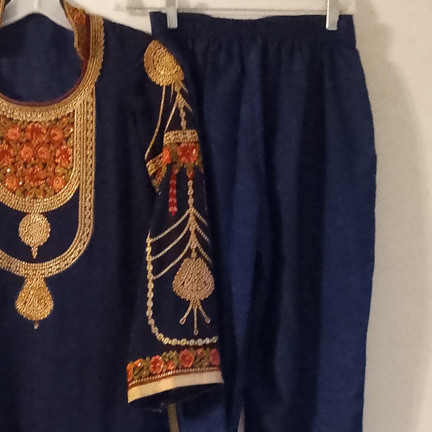 Women’s Blue Embroidered Salwar Kameez 2-Piece Suit Set, One Size, Synthetic