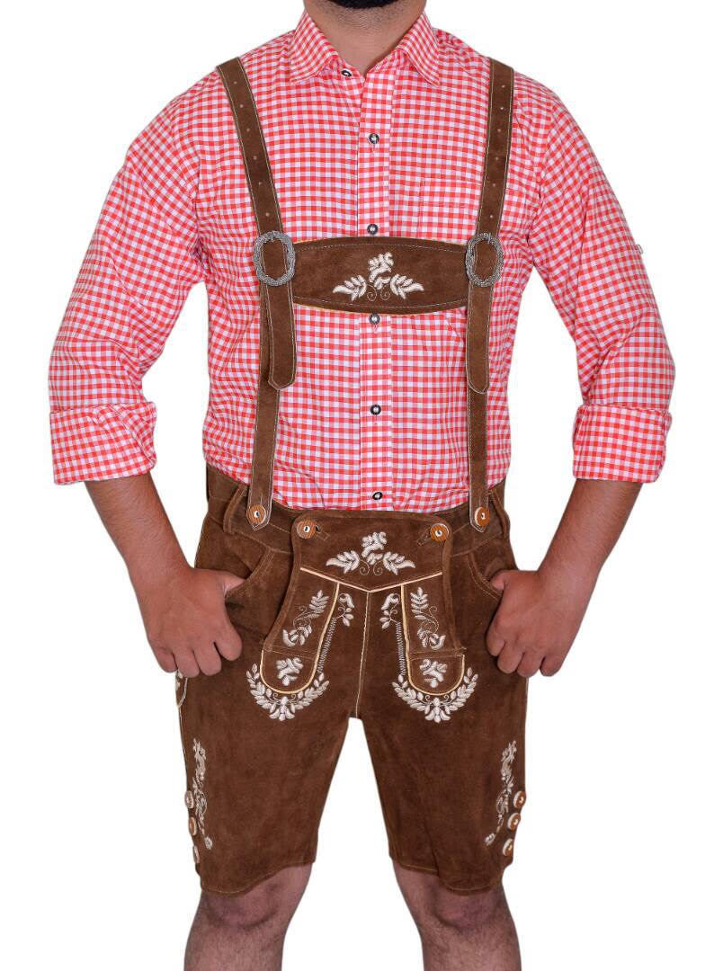 German Bavarian Oktoberfest Trachten Lederhosen Real Leather Men Matching Short