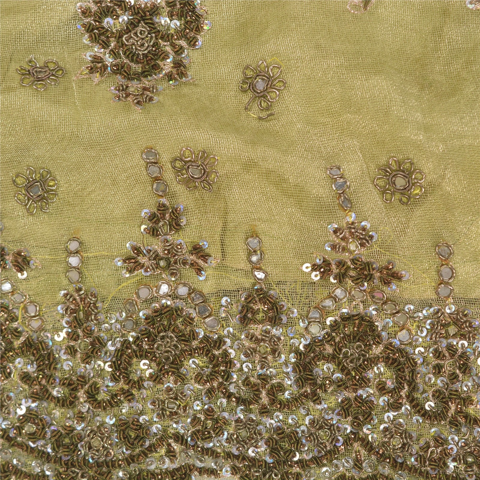 Sanskriti Vintage Green Long Lehenga Net Mesh Hand Embroidered Zardozi Stitched