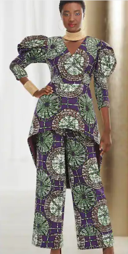 Size 26W PLUS Ashro Purple Green Multi African American Pride Corinda Pant Set