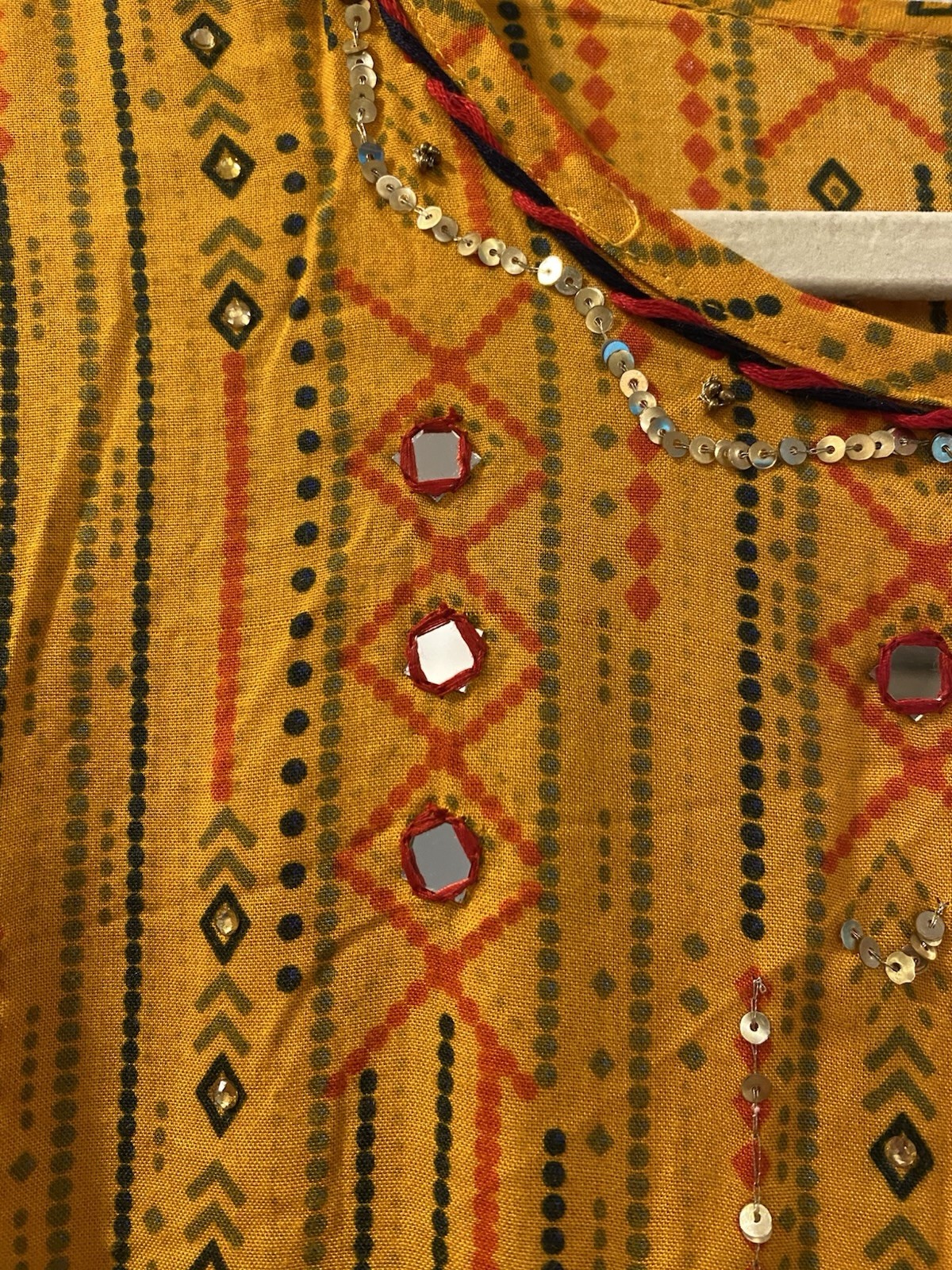 XXL Embellished Mustard Yellow Kurta Tunic Dress 3/4 Ruffled Sleeves