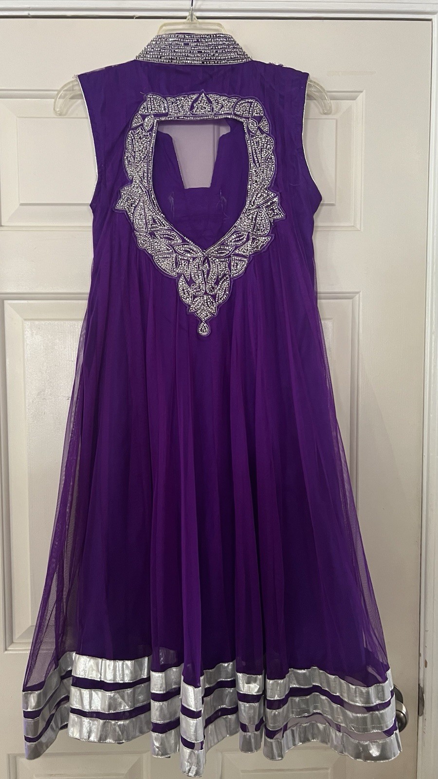 Handmade Custom Anarkali dress. Purple & Silver Embellished Size 11/12 India