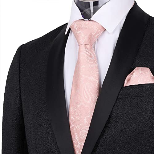 Mens Colorful Paisley Necktie and Pocket Square Sets 144-blush Pink