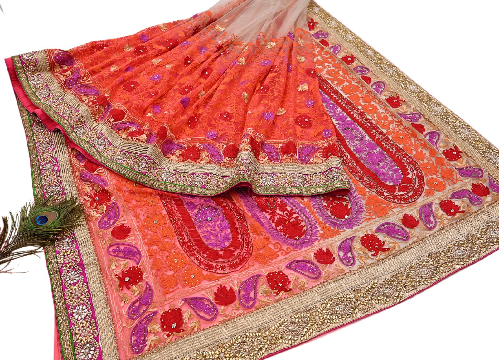 Indian Vintage Sari Net/Mesh Hand Embroidered Designer Manish Malhotra saree 5yd