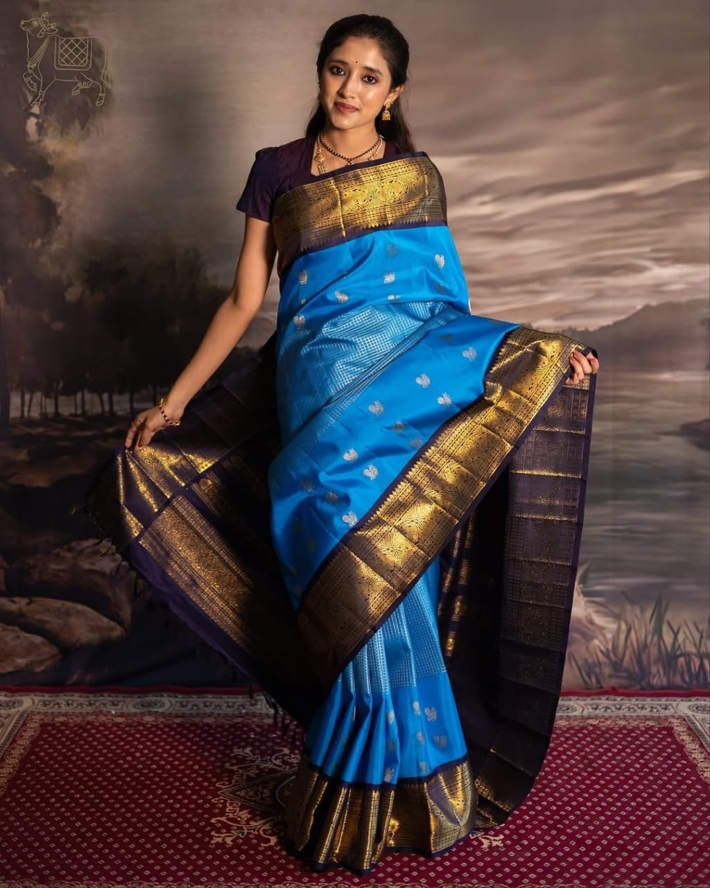 Royal Blue Soft Silk Saree with Elegant Golden Zari Work ✨