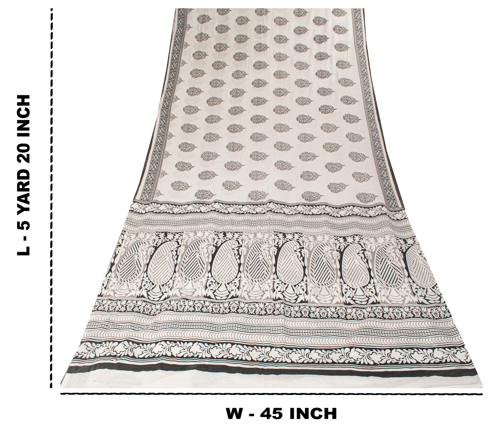 Sanskriti Vintage White-Black Pure Cotton Saree Digital Kalamkari Printed 5.5Yd