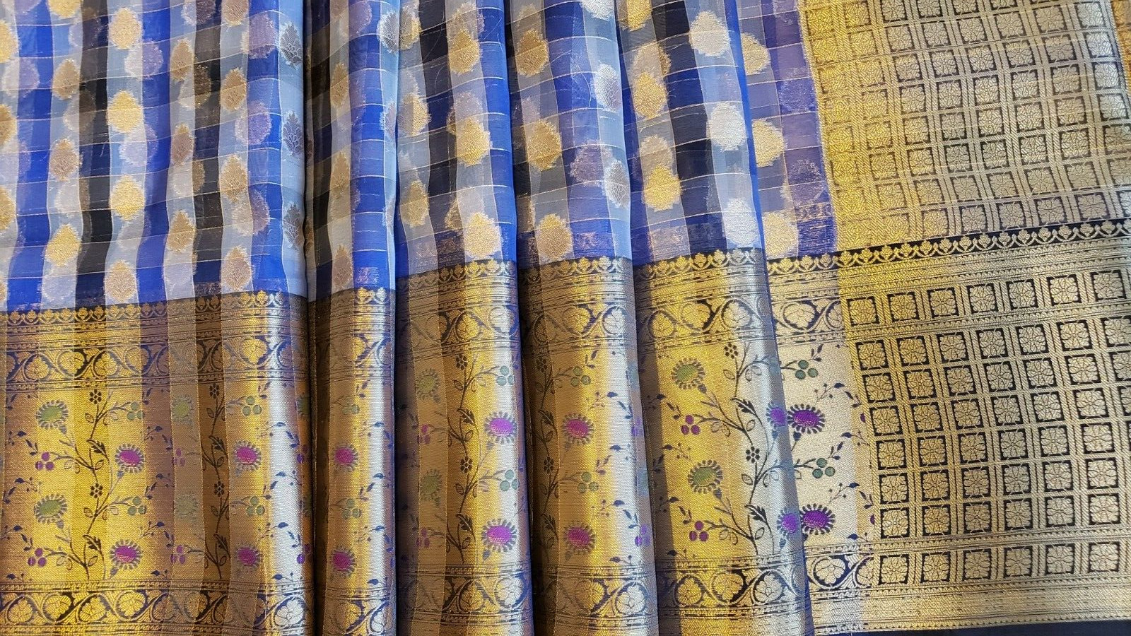 Organza Saree Zari Woven Paithani Border Brocade Unstiched Blouse Party Wear