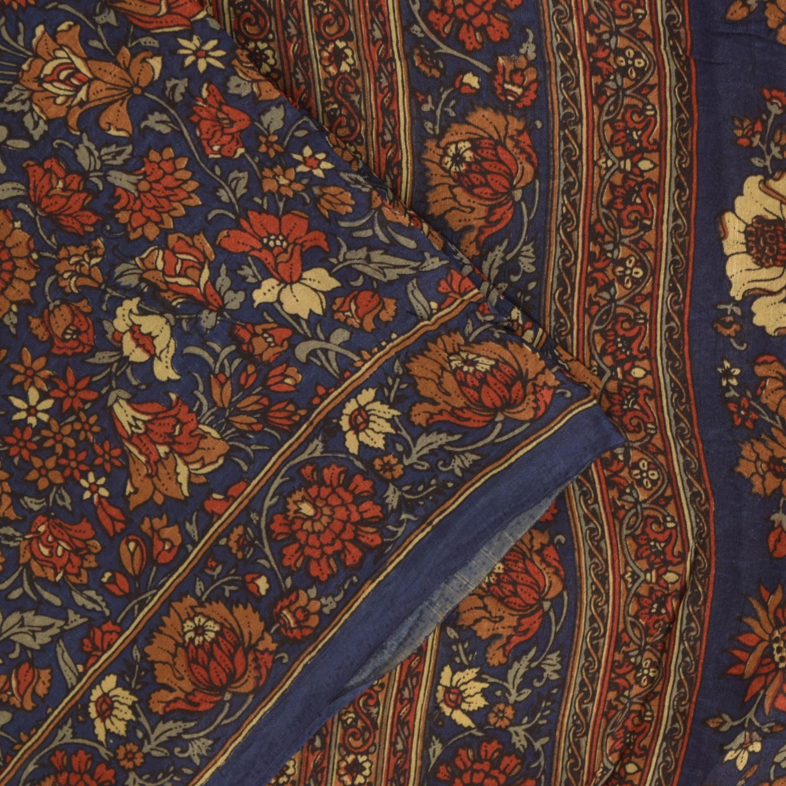 Sanskriti Vintage Soft Blue-Red Pure Silk Sari Floral Digital Print Saree 5.5Yd