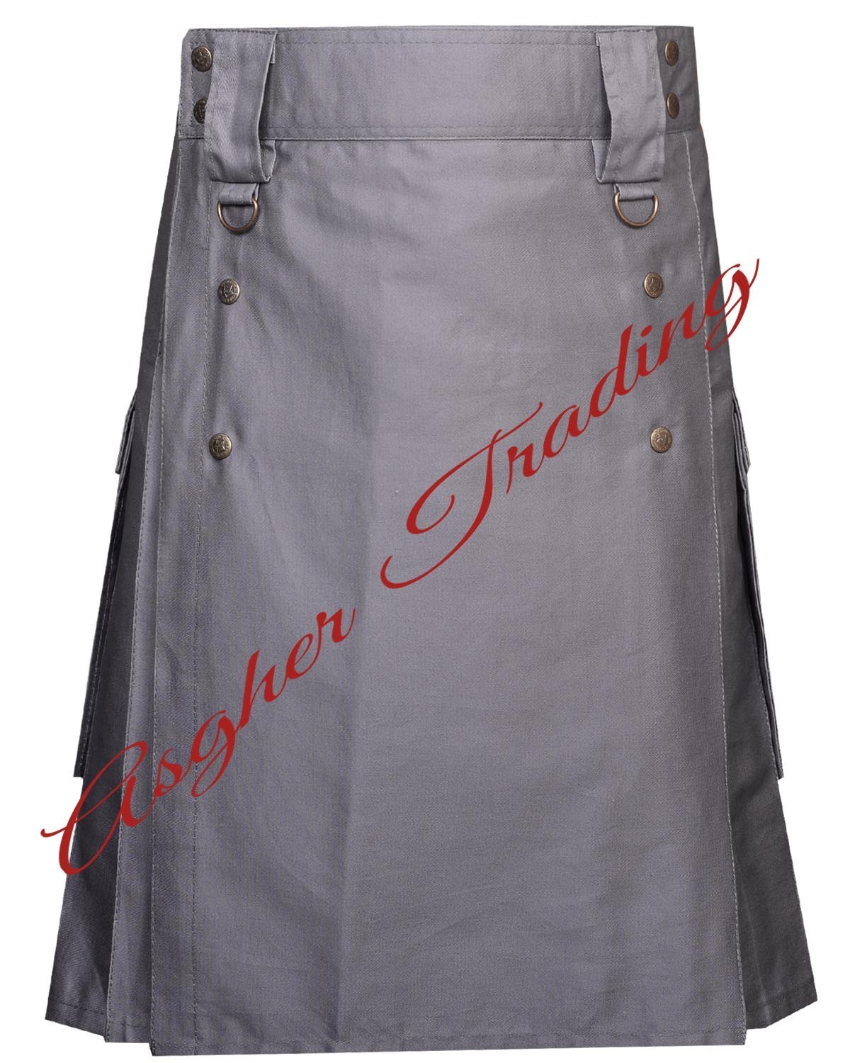 Handmade Grey Cotton Utility Kilt, Tactical Style kilt For Men Custom Size kilts