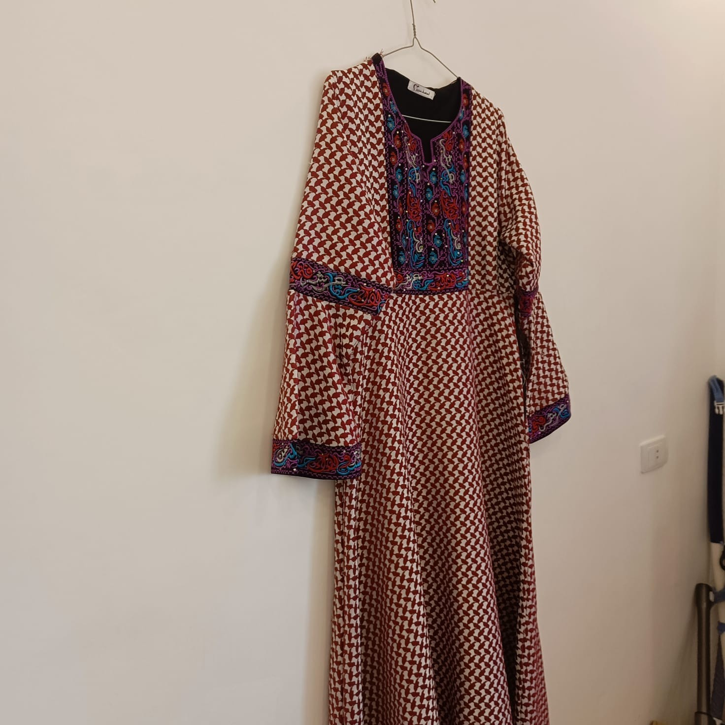 Modern Jordanian Palestinian Thobe dress Embroidery Tatreez Kaftan,red/white L