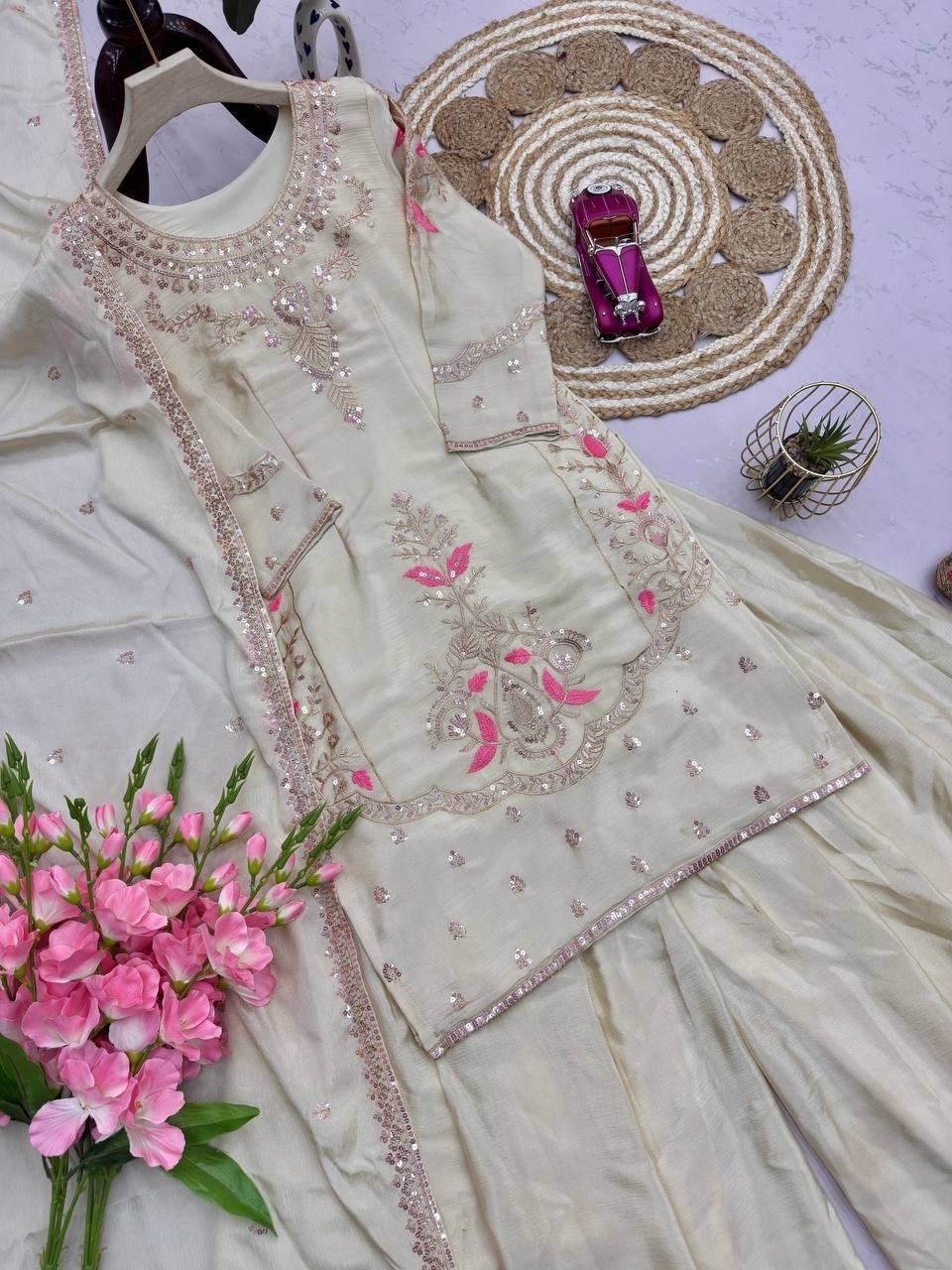 Eid Reception Party Wear Chinon Silk Sharara Plazzo Suit