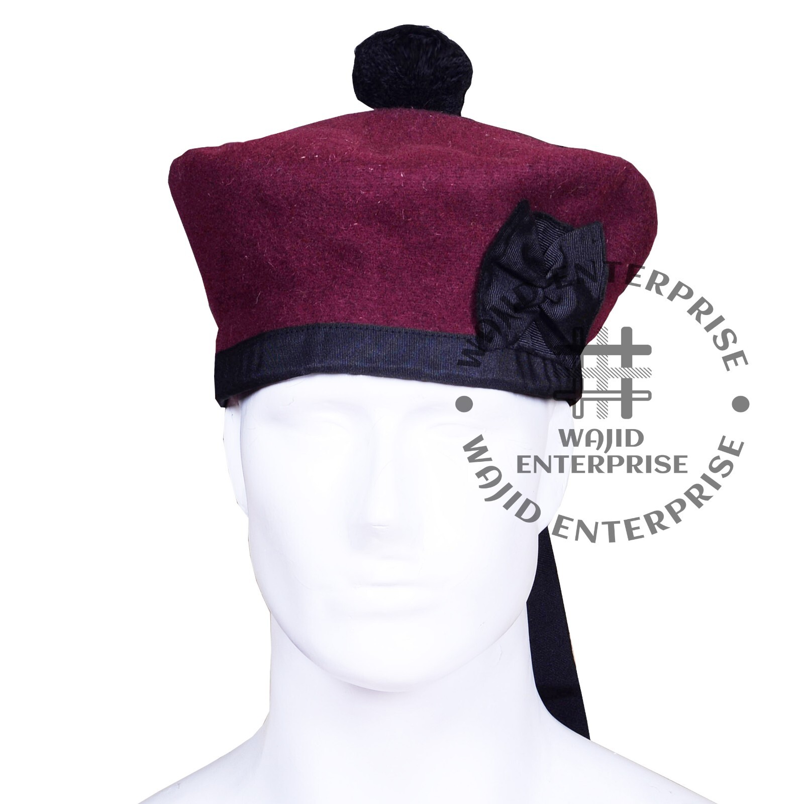 Military Bonnet Beret Balmoral Army Cap Scotts Hat Maroon Wool Tam O Shanter Hat