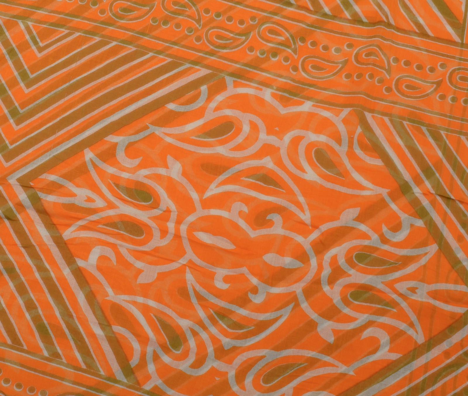 Sushila Vintage Orange Saree 100% Pure Cotton Printed 5 Yard Soft Craft Fabric