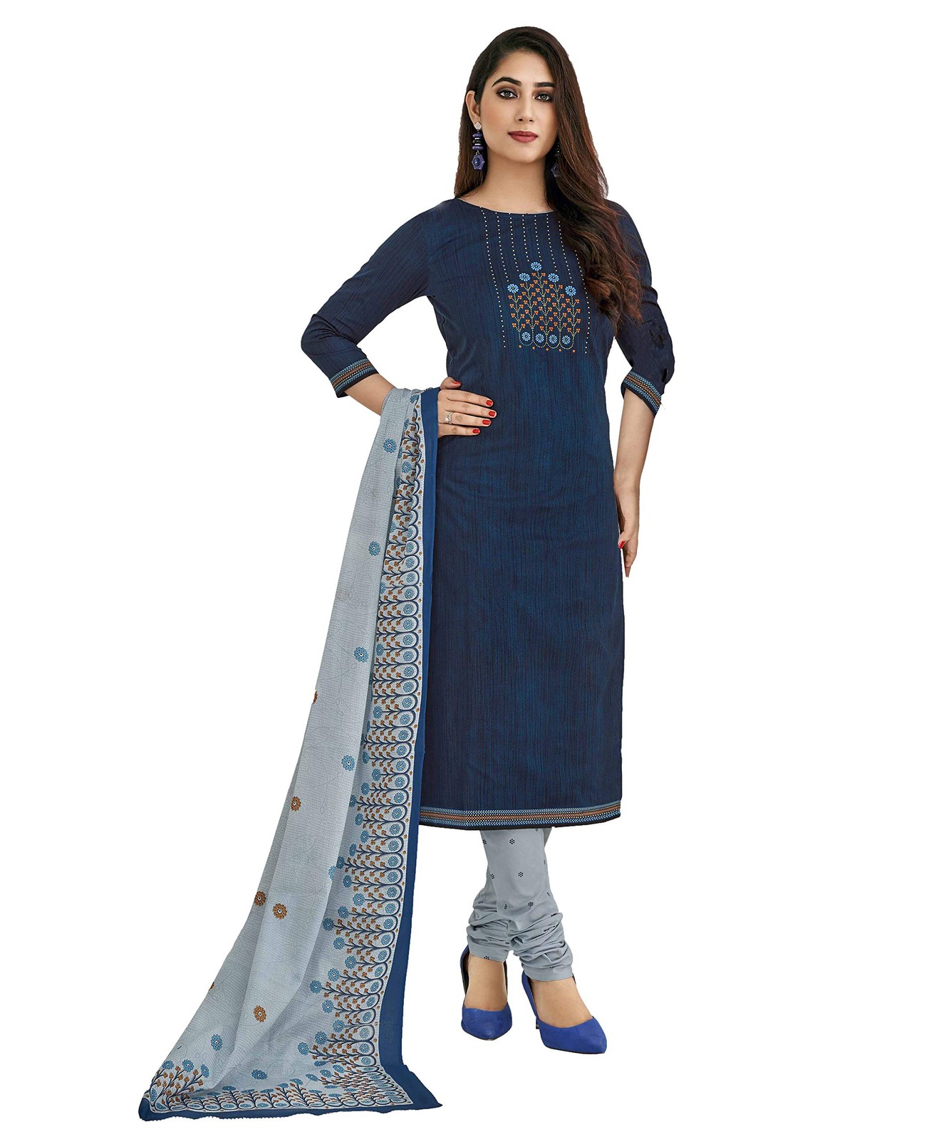Miraan Women’s Cotton Unstitched Dress Material (SGPRI1517 Blue Free Size)
