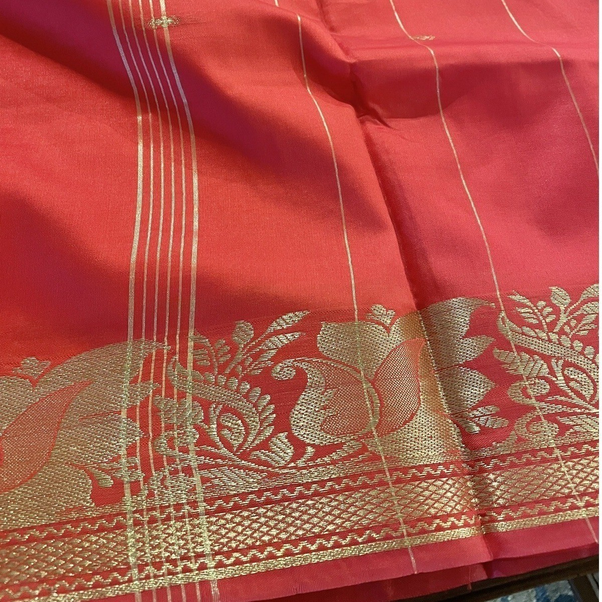 NEW Indian Womens Brocade ART/Artificial Silk Sari SAREE ORANGE w/Blouse Piece