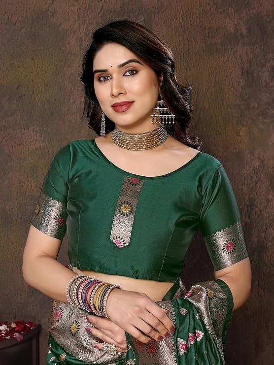 Women’s Banarasi Kanjivaram Cotton Silk Saree With Unstitched Blouse Material
