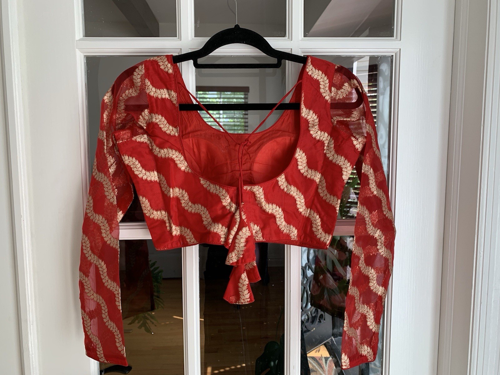 Scarlet Red Net Partywear Readymade Indian Choli Blouse For Saree And Lehenga