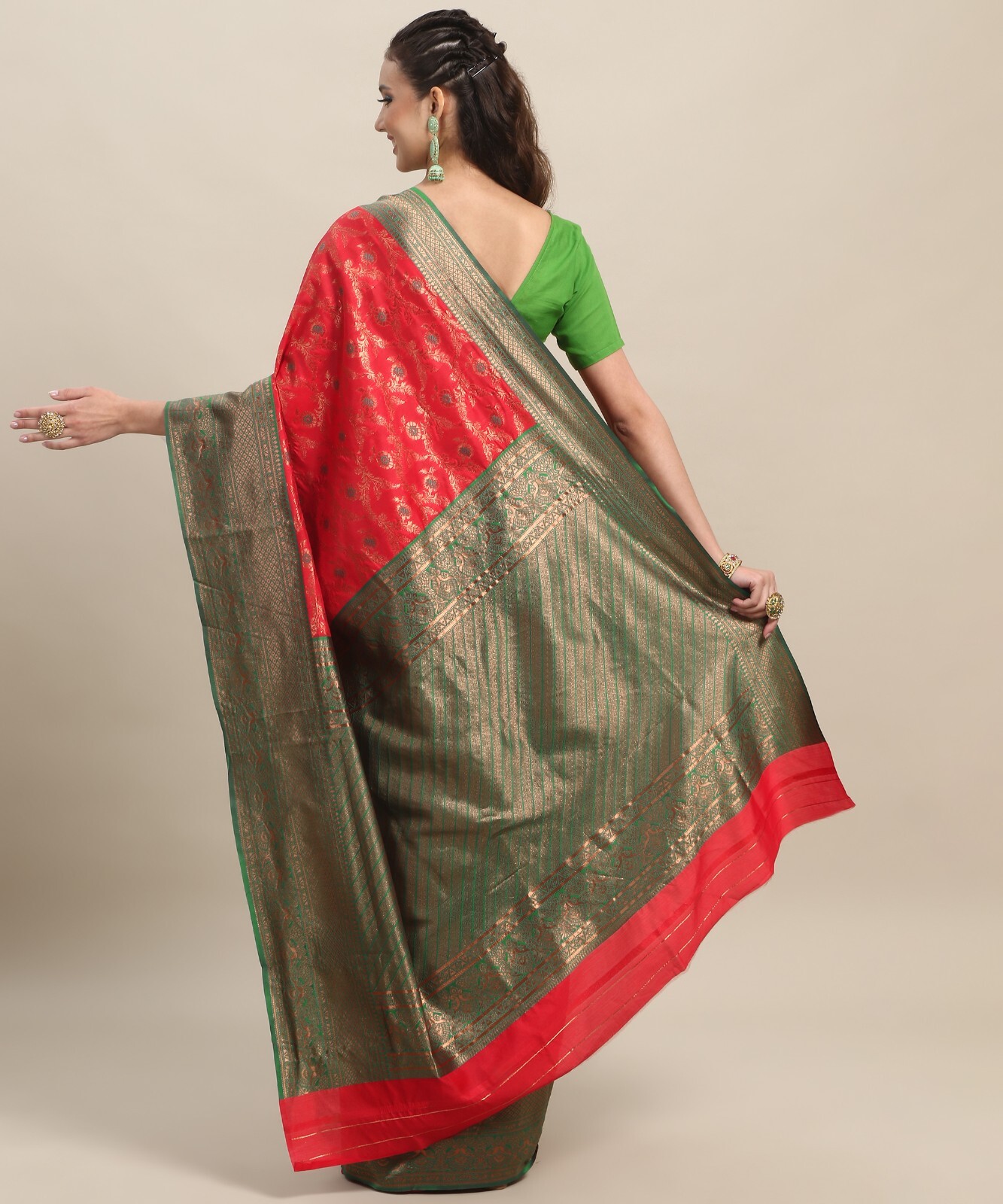 Areca Designer Kanjivaram Silk Red Mina saree blouses women Saree cut-5.5 meter