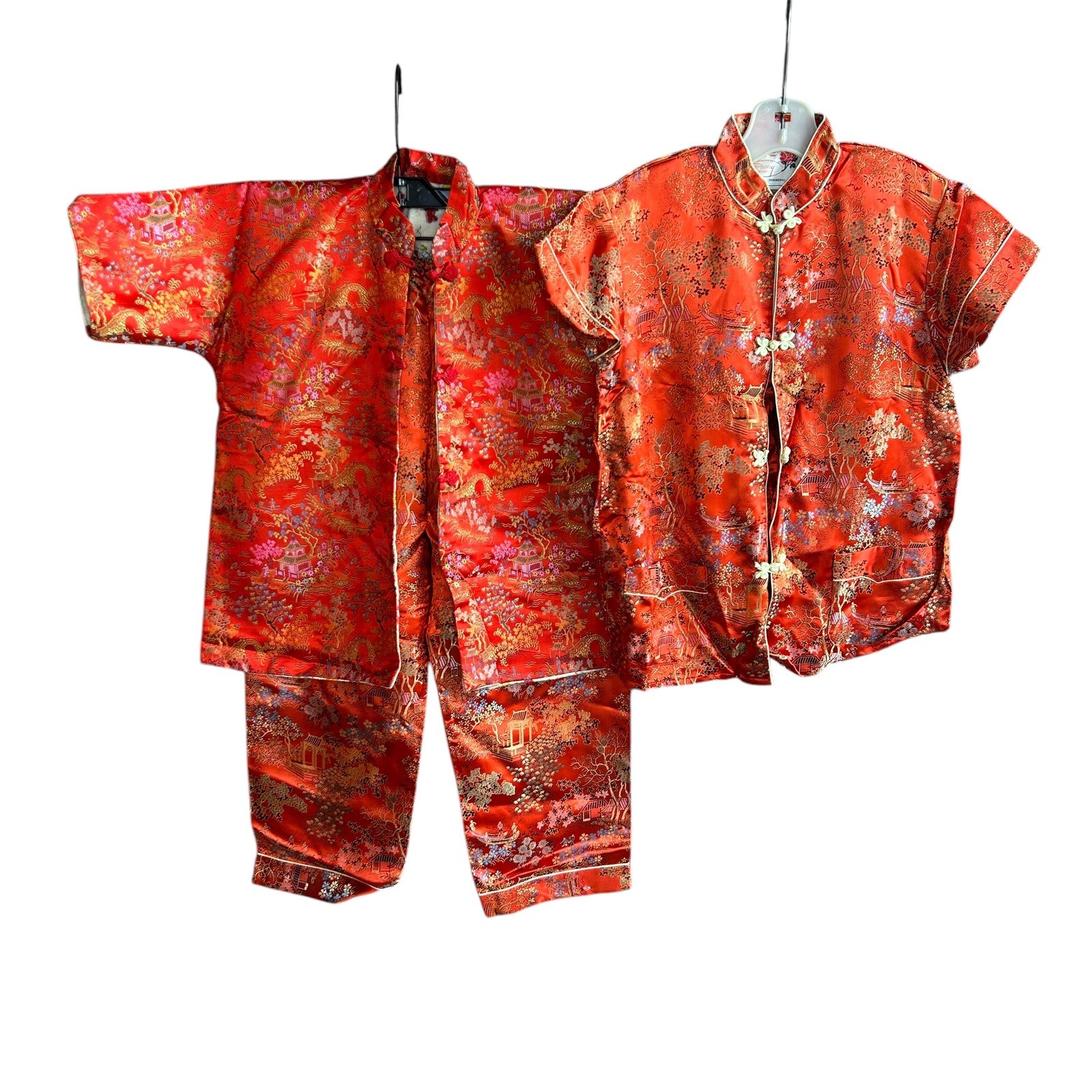Peony Brand Shanghai Chinese Vintage Girls Red Brocade Jacket Shirt Pants