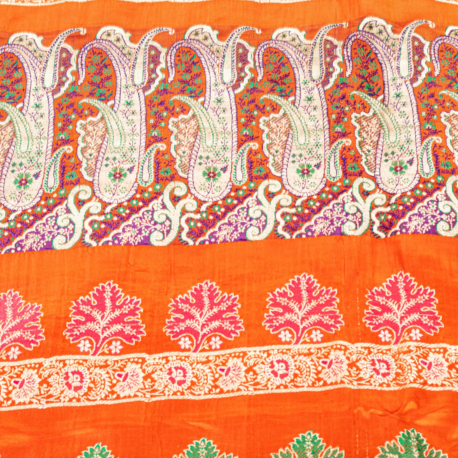 Sanskriti Vintage Orange Pure Satin Sarees Banarasi Brocade Hand Woven 5+Yd Sari