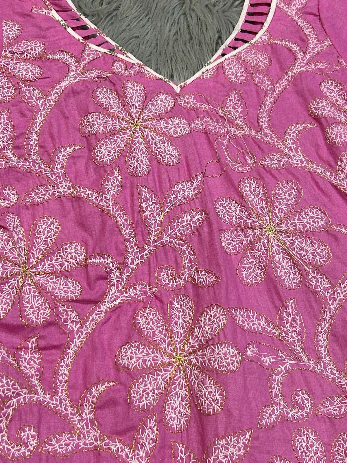 Embroidered Floral Women’s Floral Punjabi Suit Pink/White/Gold Adj Sizing
