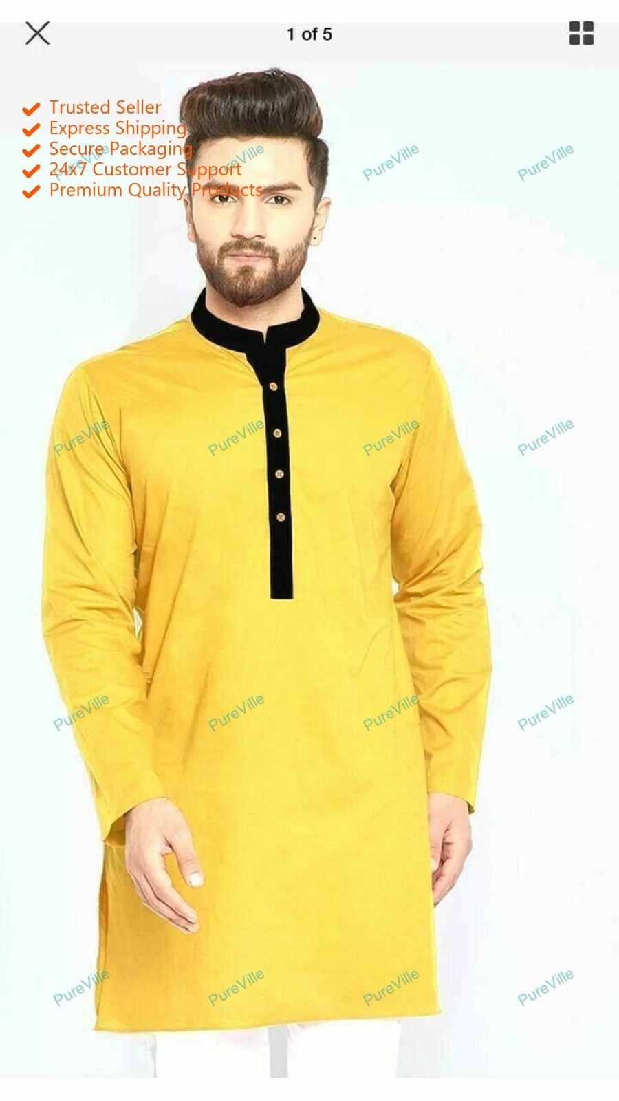 Mens Kurta Yellow Color Cotton Kurta For Men Boys Traditional Indian S/M/L/XL/XX