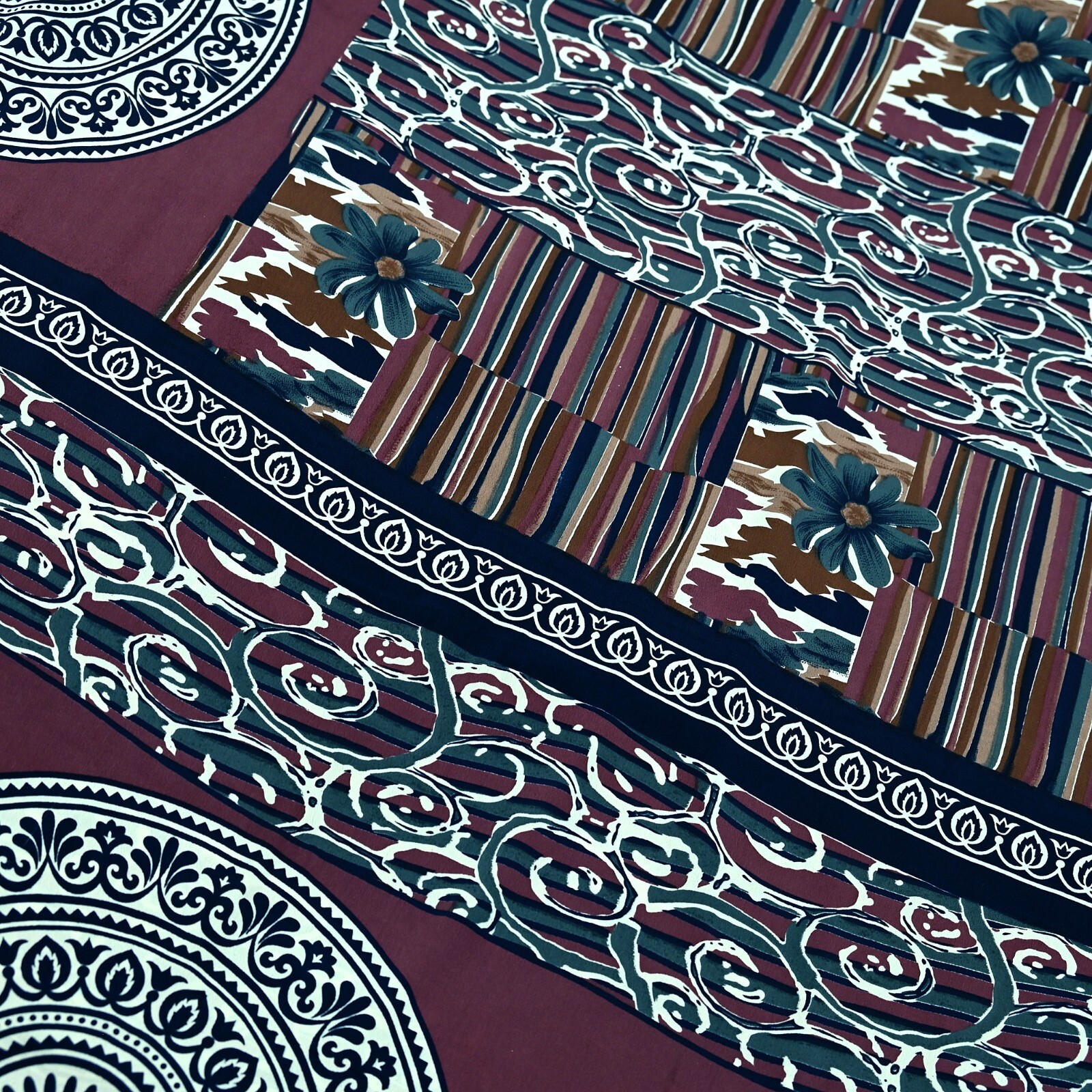Vintage Sari Pink & Blue Moss Crepe Printed Sarees Craft Fabric 5yd Sewing Soft
