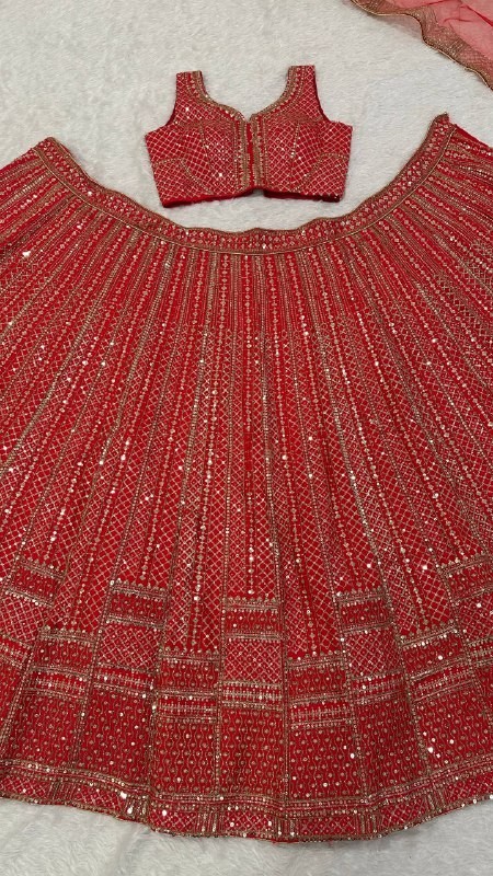 Heavy Designer Red Malai Satin Lehenga Choli With Dupatta For Party & Reception
