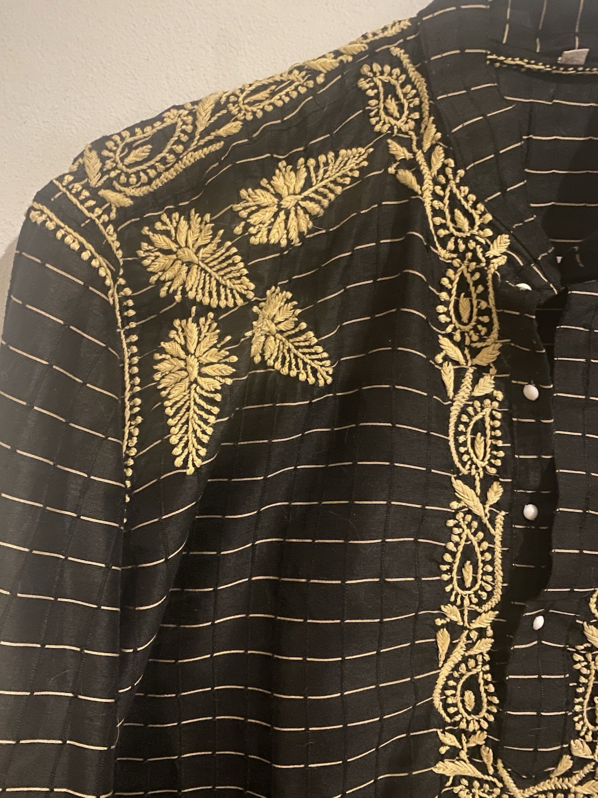 Indian Black & Beige Embroidered Silk Blend Kurta/Salwar Set Men’s Size 44