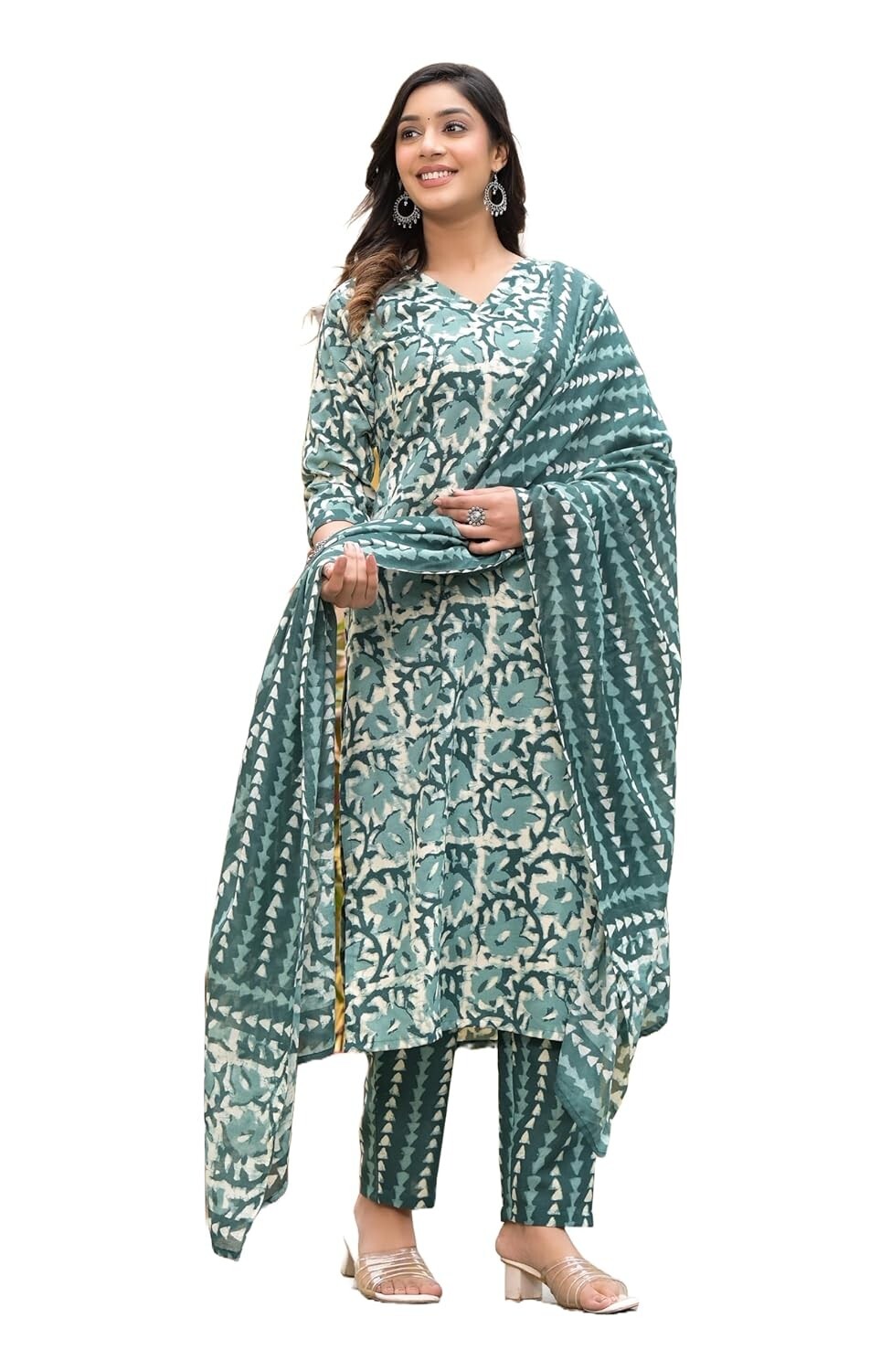 Women’s Viscose Straight Block Printed Kurta And Pant Set With Dupatta