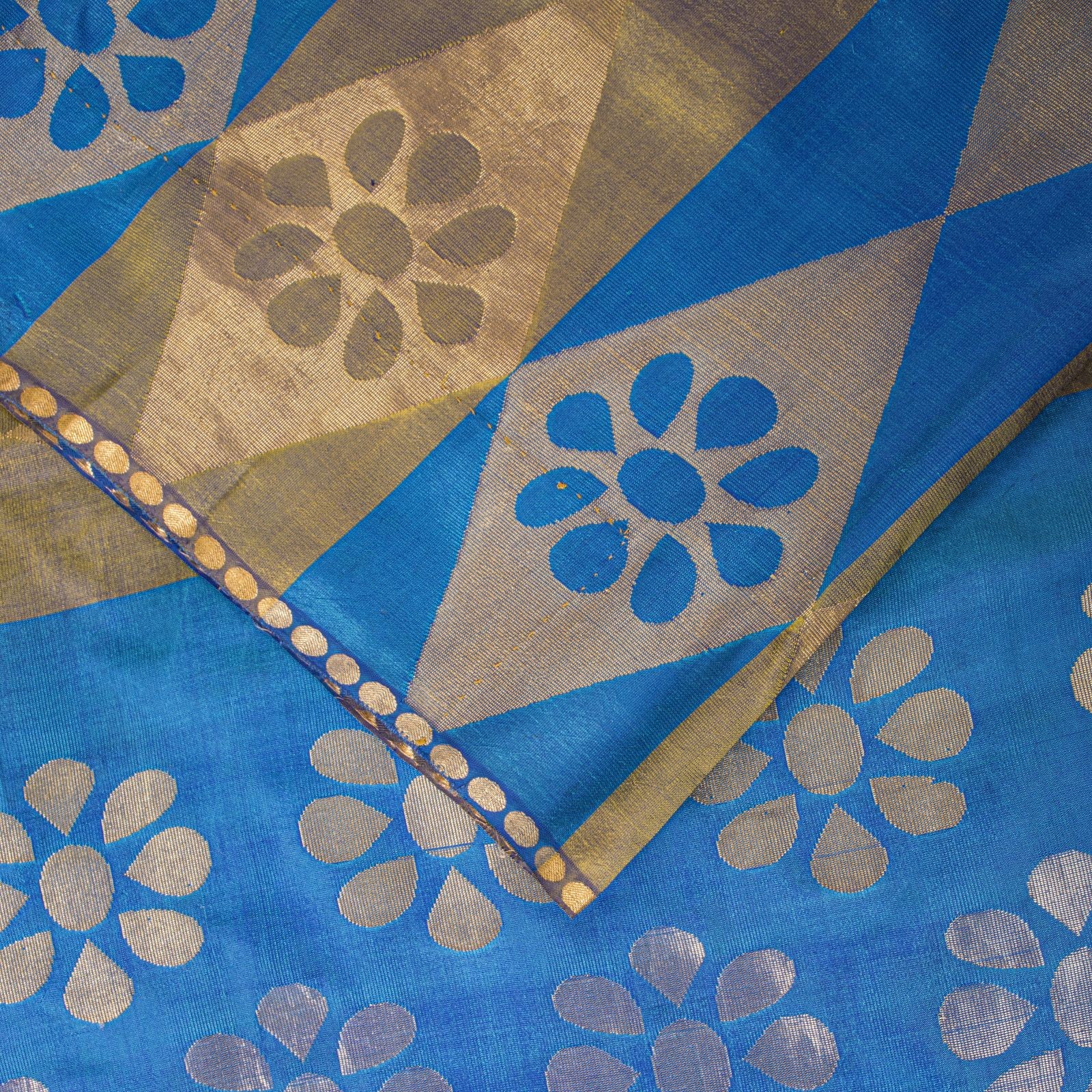 Sanskriti Vintage Saree Blue Pure Silk Brocade Zari Hand Woven Sari 5.5+Yd Craft