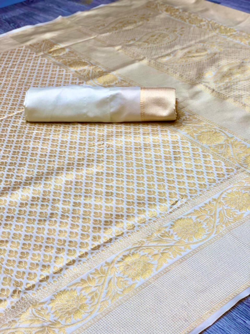 Women’s Woven Design Banarasi Style Soft Lichi Silk Saree With Blouse Piece Sari