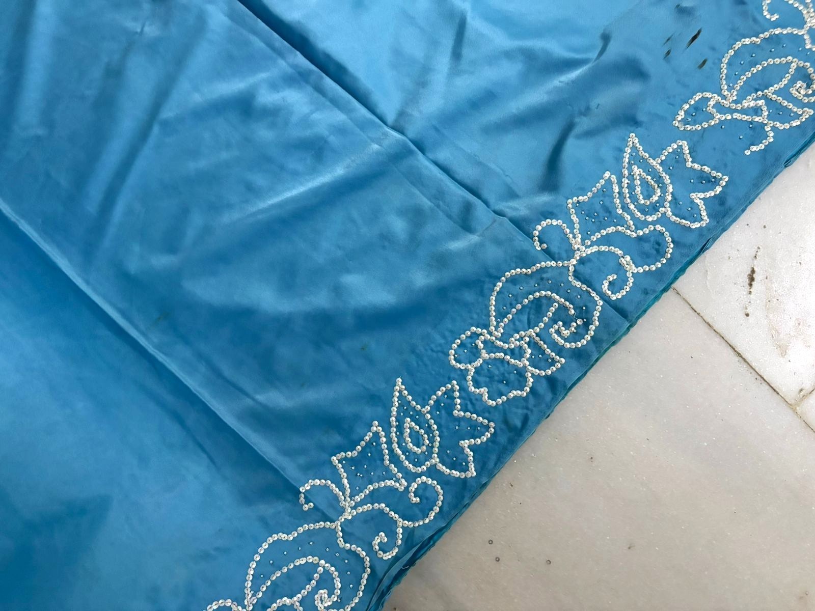 Traditional Saree Women Wrap Embroidered Sewing Fabric Sari Blue Sari Silk Dress