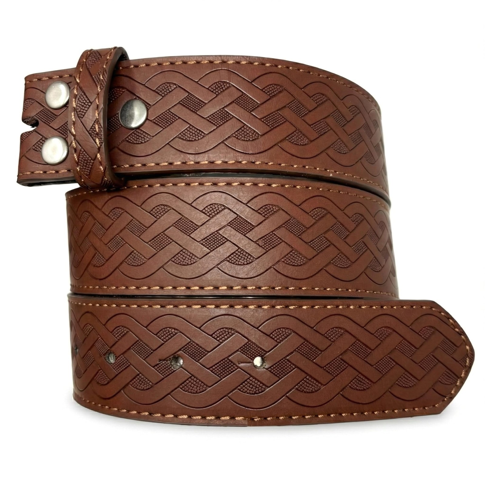 BC Belts Leather Belt Strap with Embossed Celtic Knot Weave Pattern 1.5″ Wide…