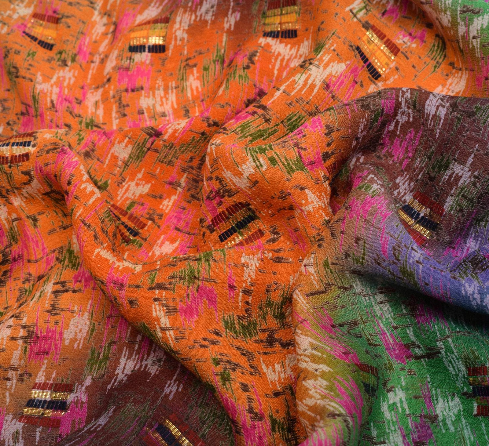 Sushila Vintage Multi-Color Saree 100% Pure Silk Printed 5 YD Soft Craft Fabric