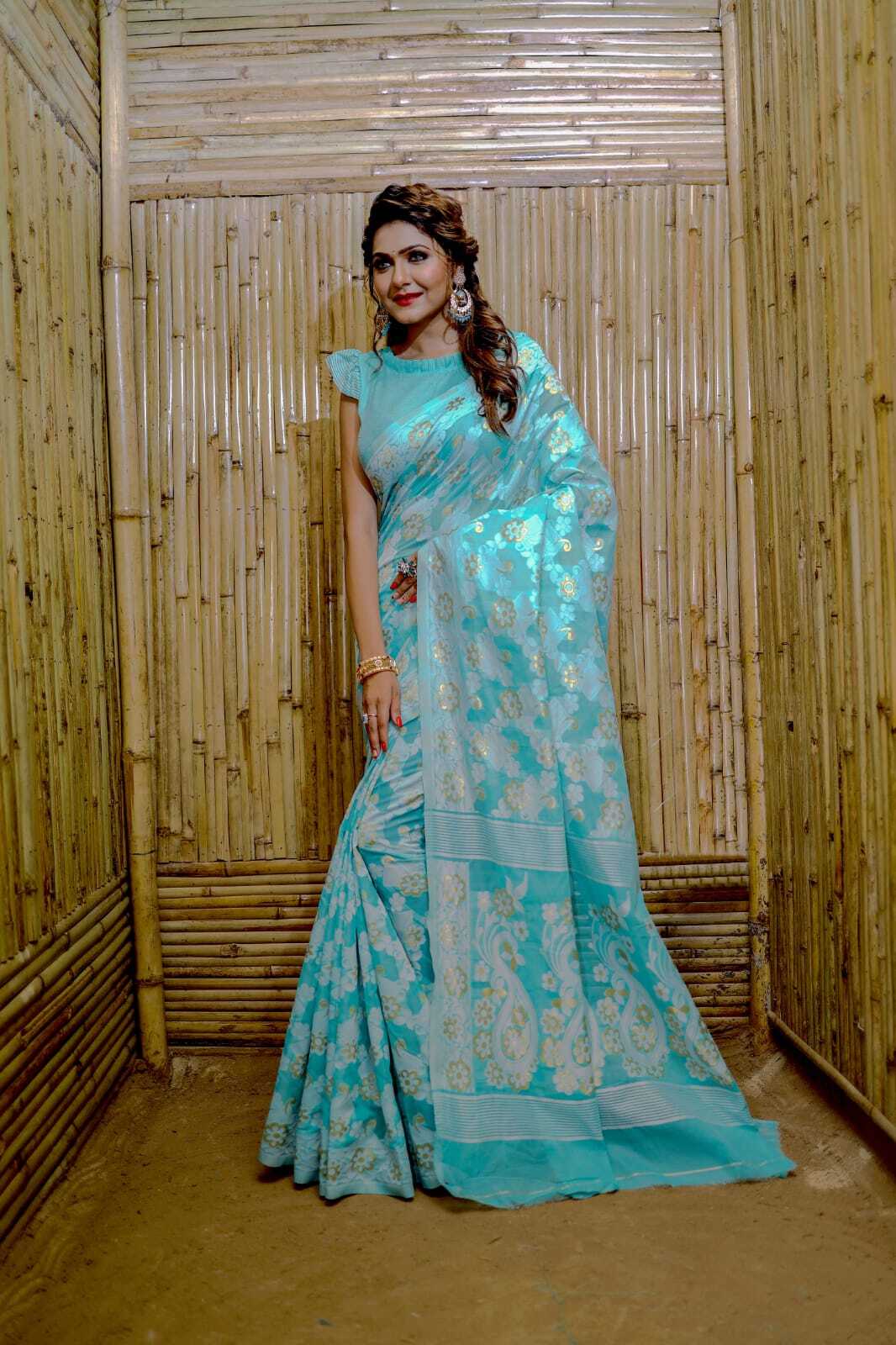 Ethnic Beautiful Soft Cotton Jamdani Saree, Party Wedding Wear Classic Sari LB-A