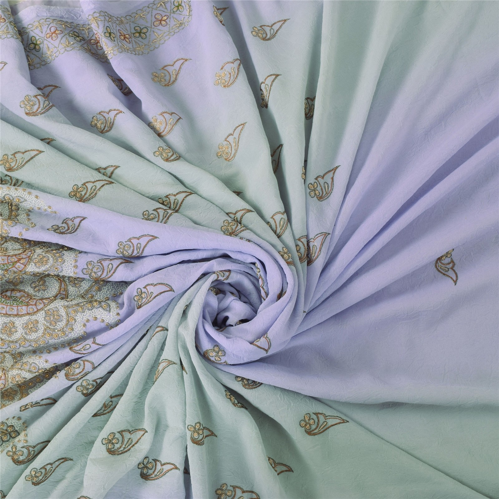 Sanskriti Vintage Lavender Sari Georgette Hand Beaded Craft Fabric Floral Sarees